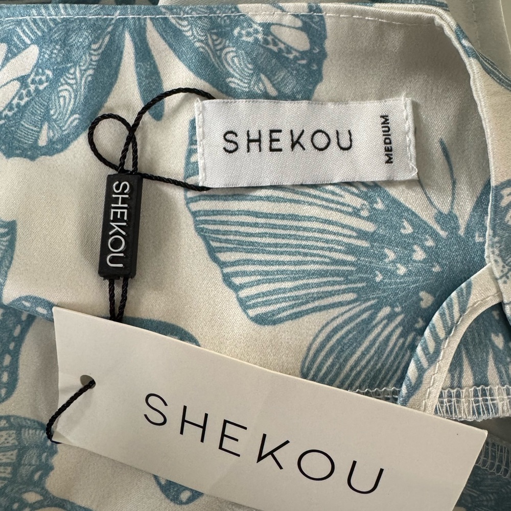 Shekou Butterfly Effect NWT 100% Satin Y2K Inspired Blue White Slip Dress - Picture 8 of 11